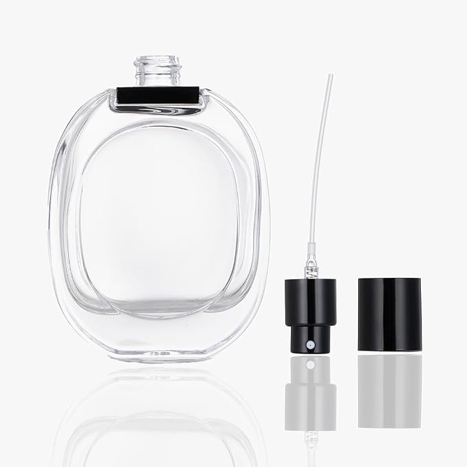 Refillable Perfume Spray Bottle 50ml/ 1.7oz Empty Glass Travel Perfume Atomizer, Replacement Perfume Dispenser for Women Men (Black Transparent)