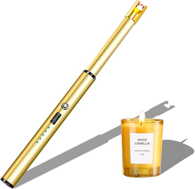 Electric Candle Lighter Windproof USB Rechargeable Flameless Long Neck Lighter for Candles Gas Stove Fireplace BBQ Kitchen Grills (Gold)