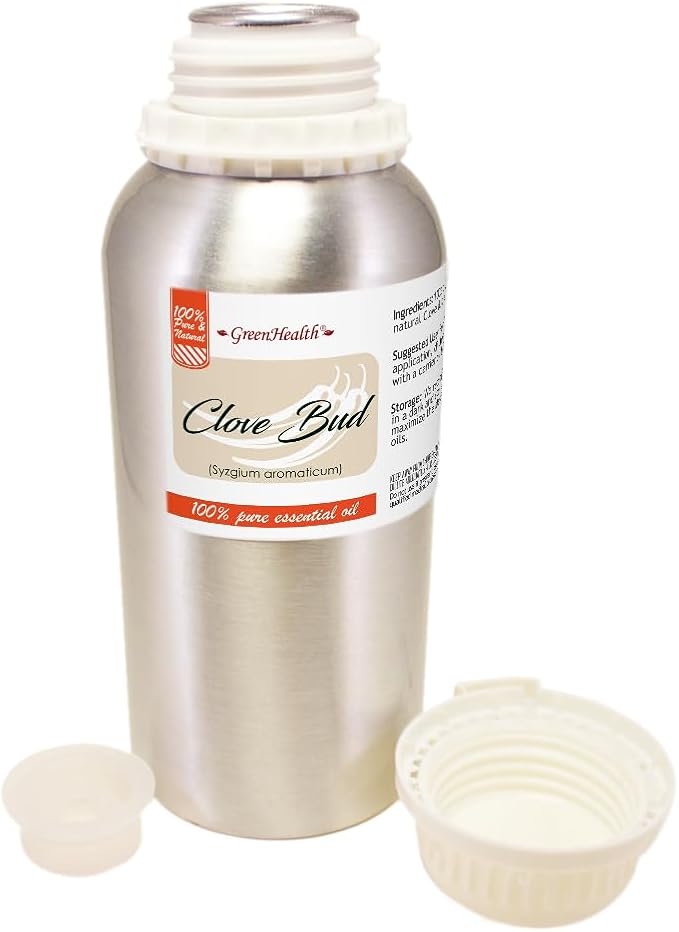 Clove Bud Essential Oil – 16 fl oz (473 ml) Aluminum Bottle w/Plug Cap – 100% Pure Essential Oil – GreenHealth