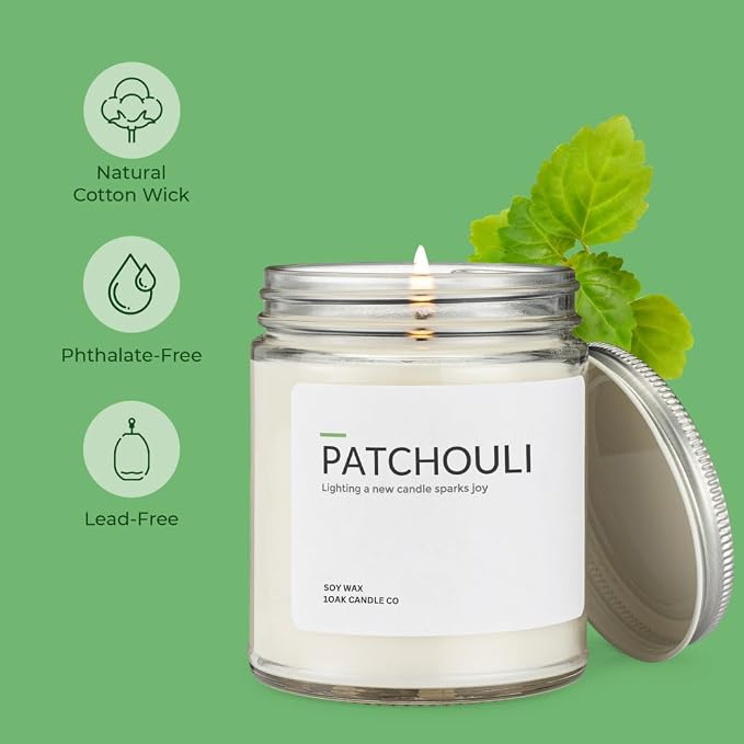 1OAK Patchouli Candle - Soy Wax Scented Candles (Patchouli) - Soy Candles for Home Scented - Long Burning Candle Premium - Hand-Poured (7oz.)