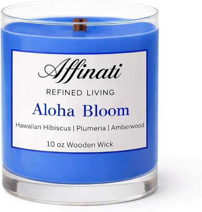 Affinati Aloha Bloom Scented Candle, 10 oz Wooden Wick Tumbler Jar – Highly Fragrant Exotic Tropical Floral Aromatherapy, Island Soy Gift