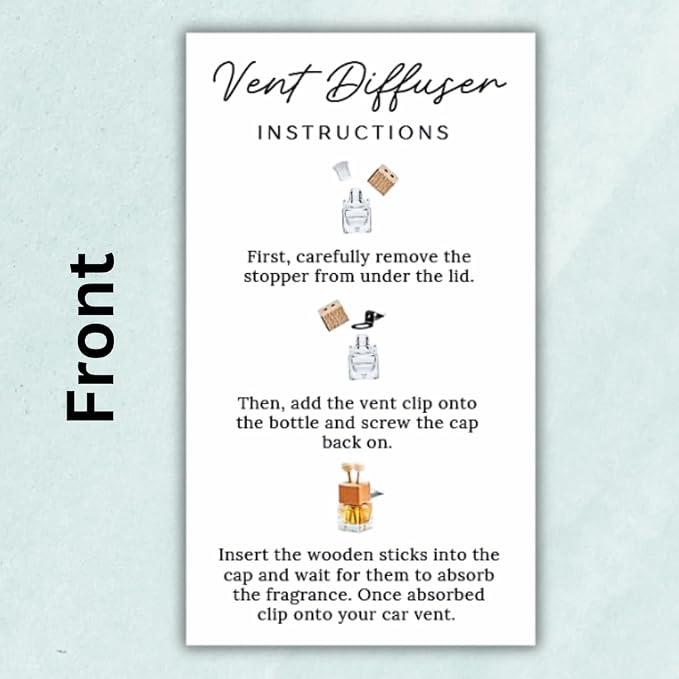 Car Vent Wood Diffuser Care Card | 50 Pack | 2x3.5 inch | Vent Clip Reed Oil Diffuser Bottles | Vent Diffuser Instructions LEES A.M.