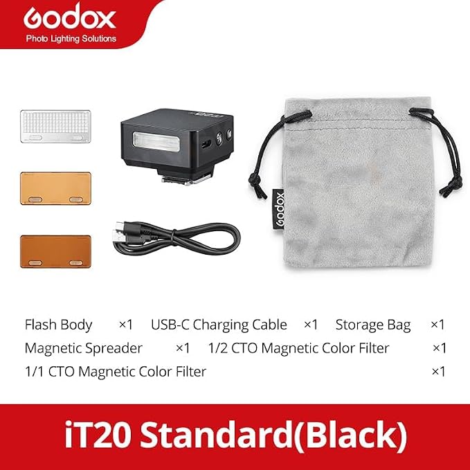 Godox IT20 F IT20F Mini Camera Flash for Fuji, TTL Godox Flash,700+ Full Power,1.5s Recycle Time,USB-C Charging, with Magnetic Diffuser & Filter -Black