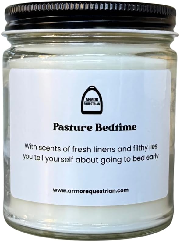 Pasture Bedtime Candle - Fresh Linen Scented 9oz Soy Wax Candle | Funny Equestrian Gift for Horse Lovers