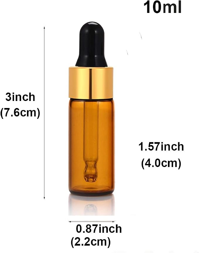 Elfenstall- 10pcs 10ml 1/3oz Gold Amber Glass Bottle Sample Vial with Glass Eye Dropper Refillable Containers for Essential oils Perfume oils or other Liquids