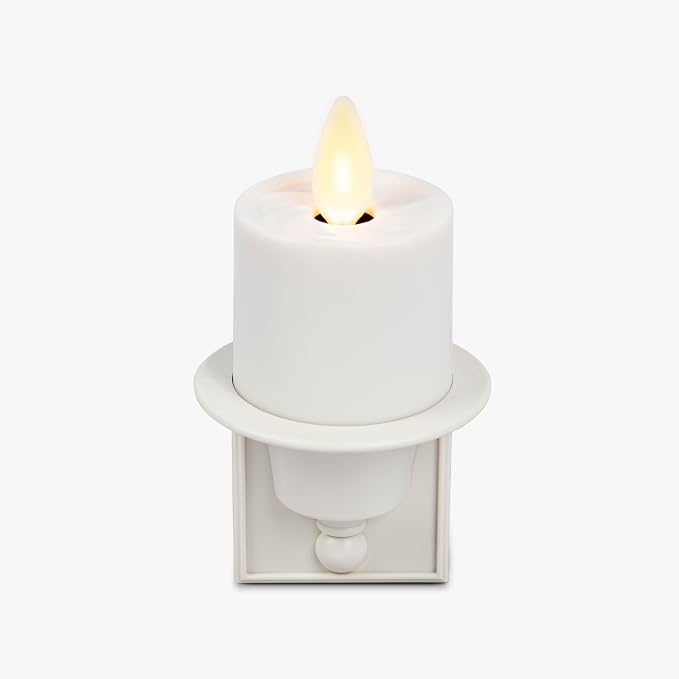 Luminara Flameless Candle Nightlight w/Dusk to Dawn Light Dark Auto Sensor, White Wall Plug Indoor Night LED Light w/Real-Flame Effect Technology, Bathroom Bedroom Hallway, No Remote Needed
