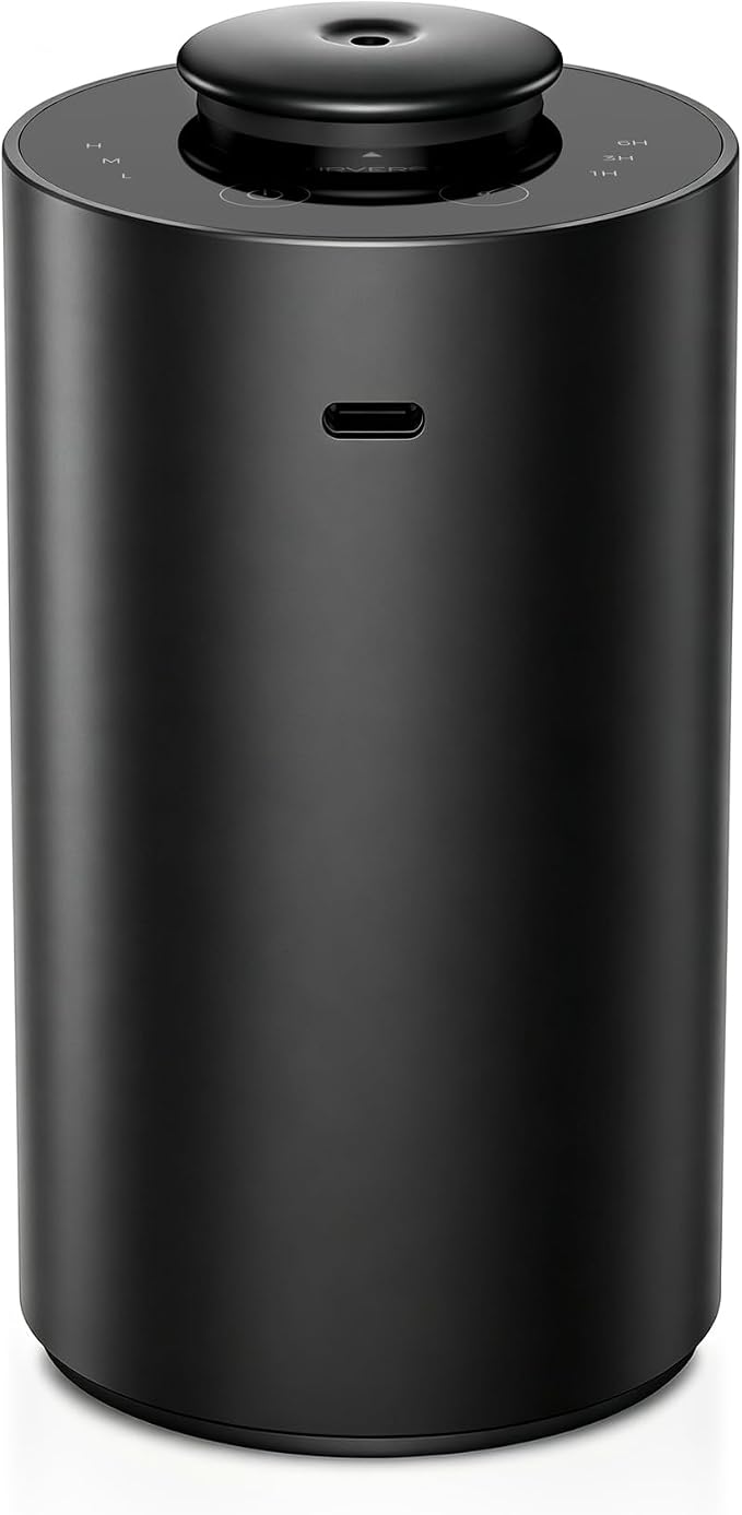 Airversa Waterless Essential Oil Diffuser for Home Aromatherapy Scent Diffusers with 3 Countdown Timer Settings or Timer-Off, 3 Mist Levels for Car Room Studio Office, ANX Premium Metal Black