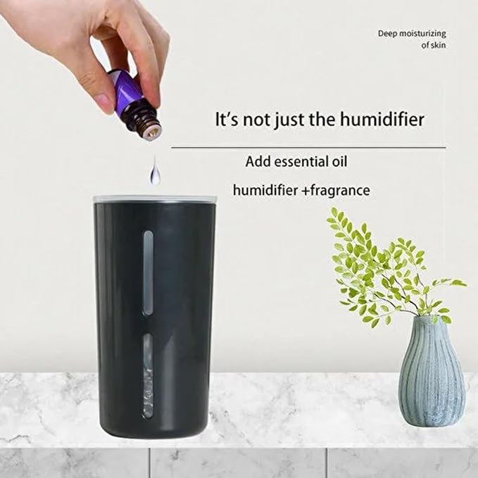 In-vehicle Air humidifier Portable 300ml Rechargeable Car Humidifier with Colorful LED Night Light, USB Plug-In, and Aroma Diffuser for Home Office (a)