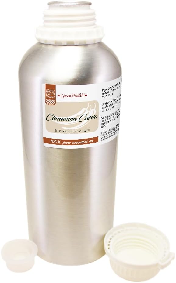 GreenHealth Cinnamon Cassia Essential Oil – 32 fl oz (946 ml) – 100% Pure & Uncut – Steam Distilled – Aluminum Bottle with Plug Cap – Aromatherapy, Soap, Candle Making