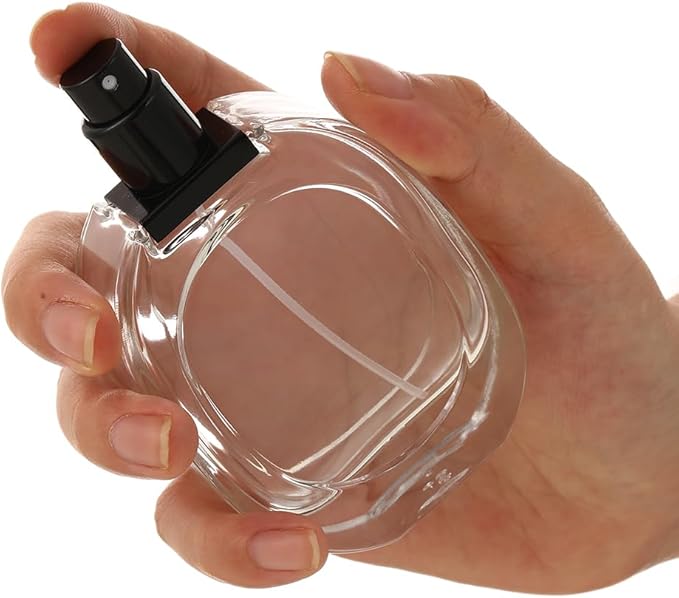 Refillable Perfume Spray Bottle 50ml/ 1.7oz Empty Glass Travel Perfume Atomizer, Replacement Perfume Dispenser for Women Men (Black Transparent)