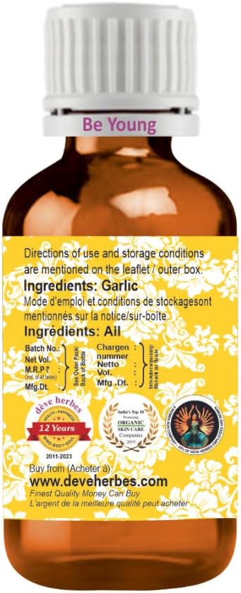 dève herbes Garlic Essential Oil (Allium sativum) Pure | Non-Sticky | Non-Greasy | Lightweight | Men & Women | All Skin Types | Steam Distilled 15ml (0.5 oz)