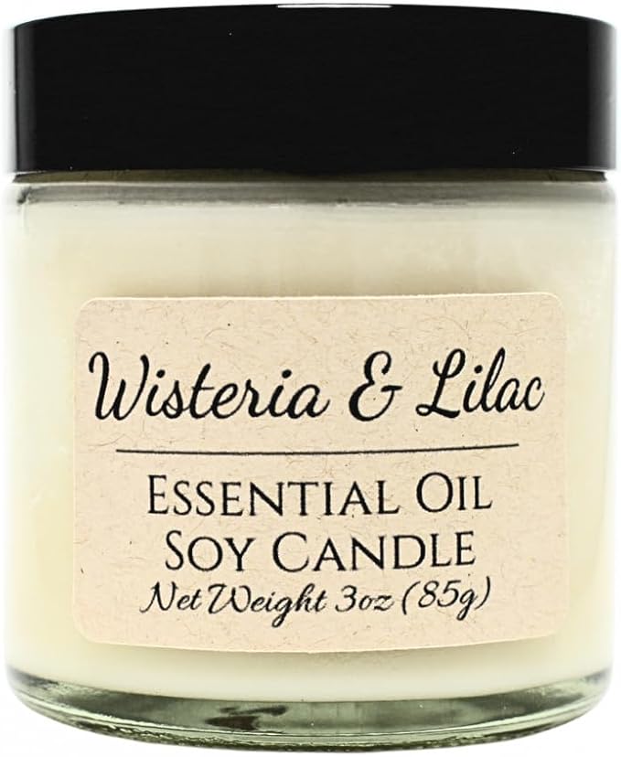 Wisteria & Lilac Floral Scented Candle, Hand Crafted Essential Oil Soy Candles Flickering Wood Wick, Dried Flowers, 23 Hour Burn Time, Natural Aromatherapy, Glass Jar with Lid by Lathered Artisan