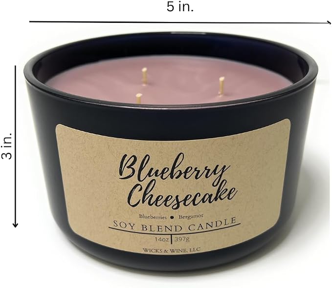 Wicks & Wine Soy Blend 3-Wick Cotton CORE Candle 14oz (Blueberry Cheesecake)