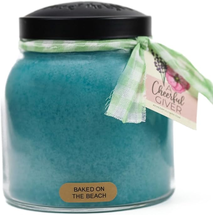 A Cheerful Giver - Baked On the Beach - 34oz Papa Scented Candle Jar with Lid - Keepers of the Light - 155 Hours of Burn Time, Gift Candle, Blue