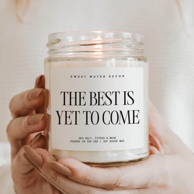 Sweet Water Decor The Best Is Yet To Come, Sea Salt Citrus Musk Amber Scent, 9oz Soy Candle, Gold Lid, Non-Toxic, Gift for Engagement, Graduation, Retirement, Wedding, Bridal Party, 40+ Hour Burn Time