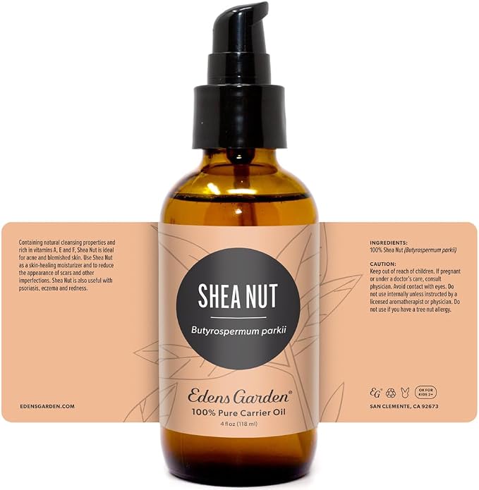 Edens Garden Shea Nut Carrier Oil- 100% Pure Premium Cold Pressed & Hexane Free, Natural Moisturizer for Face, Skin, Lips & Nails, Hair Growth, Diluting Essential Oils & Soap Making 118 ml (4 fl oz)