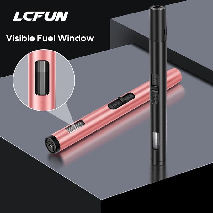 LcFun Torch Lighters 3 Pack Refillable Butane Lighter with Visible Fuel Window, Windproof Adjustable Jet Flame Long Lighters for Candle, Grill, BBQ, Camping, Fireworks (Butane NOT Included)