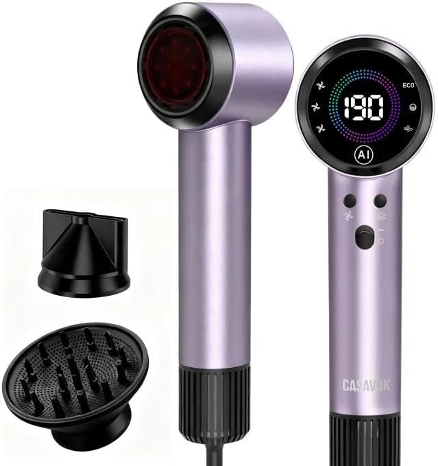 Ionic Hair Dryer with Auto-Adjusting,160000 RPM High-Speed Hair Dryer for Fast Drying, Hair Dryers for Women with Magnetic Diffuser,Professional Blow Dryer with 500M Plasma,Low Noise for Home,Travel