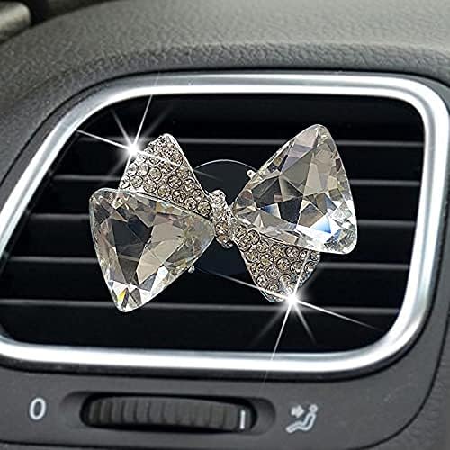 Maxtech Bling Crystal Bow-Knot Vent Clips, Rhinestone Car Diffuser for Air Fresheners, Interior Decor Accessories for Women (Silver)