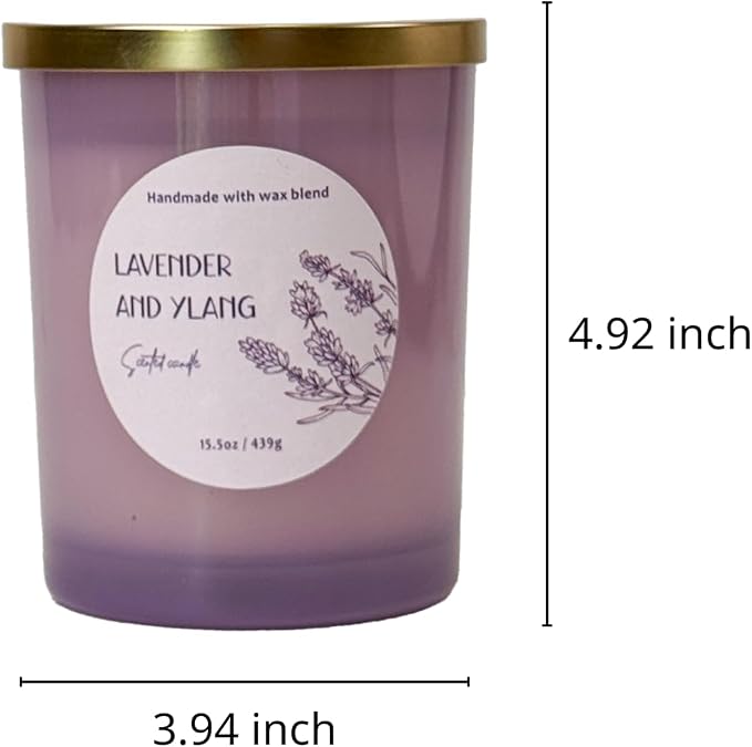 CW Studio Lavender & Ylang 15.5oz Scented Candle – Hand-Poured Soy Wax Blend in Color Glass Jar with Lid, Long-Lasting Aroma for Relaxation, Self-Care, Home Decor.