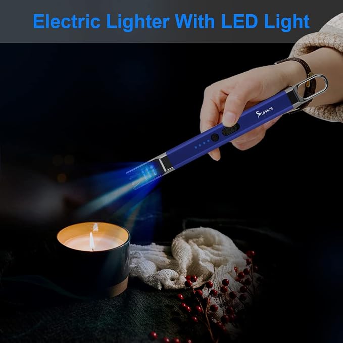 SUPRUS Candle Electric Arc Lighter Windproof Flameless USB Rechargeable Lighter with LED Light for Candle Camping BBQ Cooking (Dark Blue&Dark Blue)