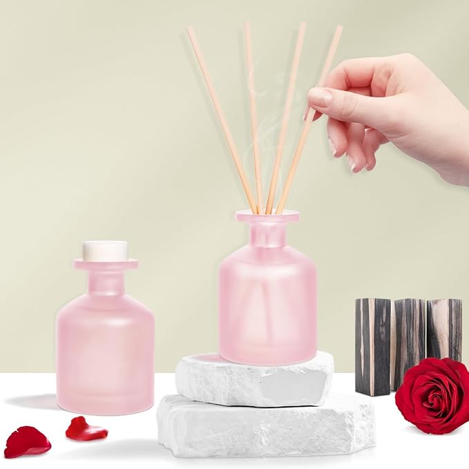 Reed Diffuser - Ebony Rose 3.38oz (100ml) 2 Packs Essential Oil Reed Diffuser Set with 16 Sticks, Long Lasting Fragrance for Home, Bathroom, Bedroom, Room, Decor