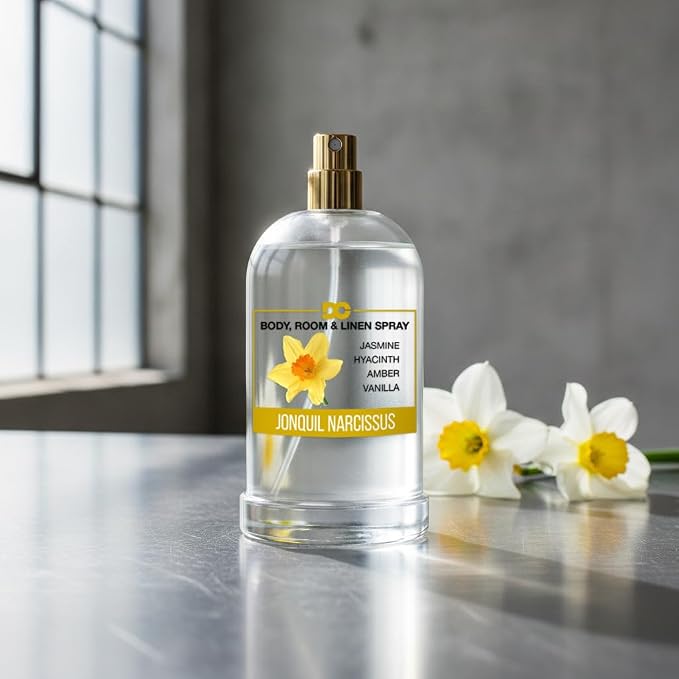Daniella's Candles Jonquil Narcissus Body Room and Linen Spray, Perfume Natural Body Mist & Room Spray, Long lasting Fragrance, 100ml/3.4oz