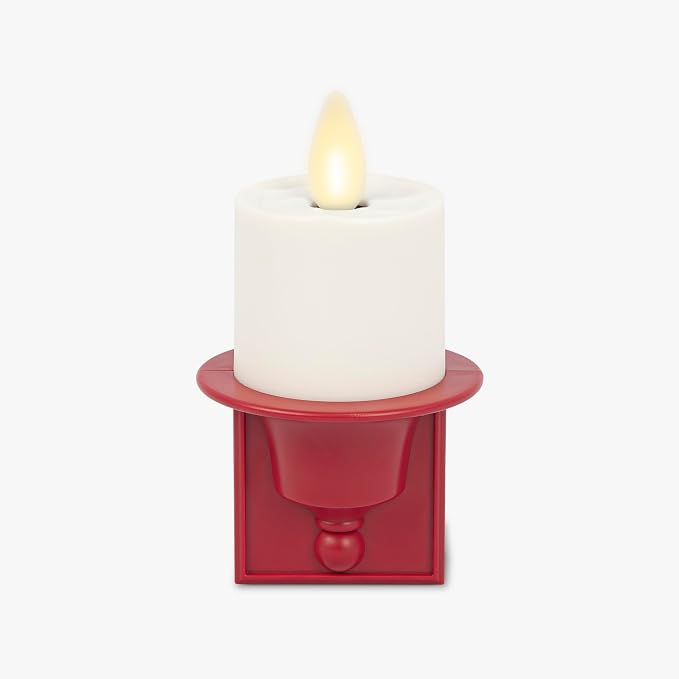 Luminara Flameless Candle Nightlight w/Dusk to Dawn Light Dark Auto Sensor, Red Wall Plug Indoor Night LED Light w/Real-Flame Effect Technology, Bathroom Bedroom Hallway, No Remote Needed
