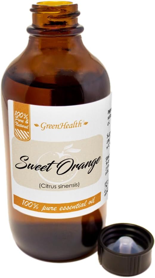 GreenHealth Sweet Orange Essential Oil - 100% Pure & Undiluted - 4 fl oz Amber Glass Bottle - Refreshing Citrus Aroma for Aromatherapy, Diffusers & DIY Uses