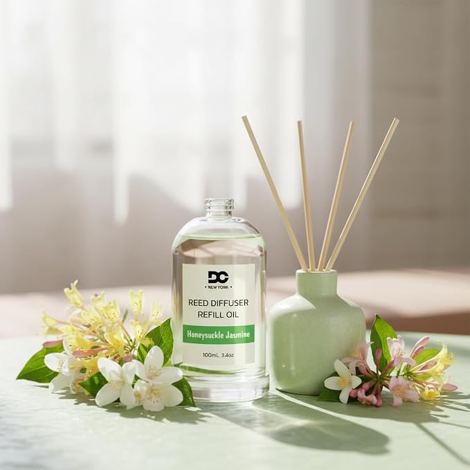 Daniella's Candles Honeysuckle Jasmine Reed Diffuser Refill Oil, 3.4oz/100ml, Premium Fragrance Oil, Home Fragrance, Oil for Reed Diffusers, Long Lasting