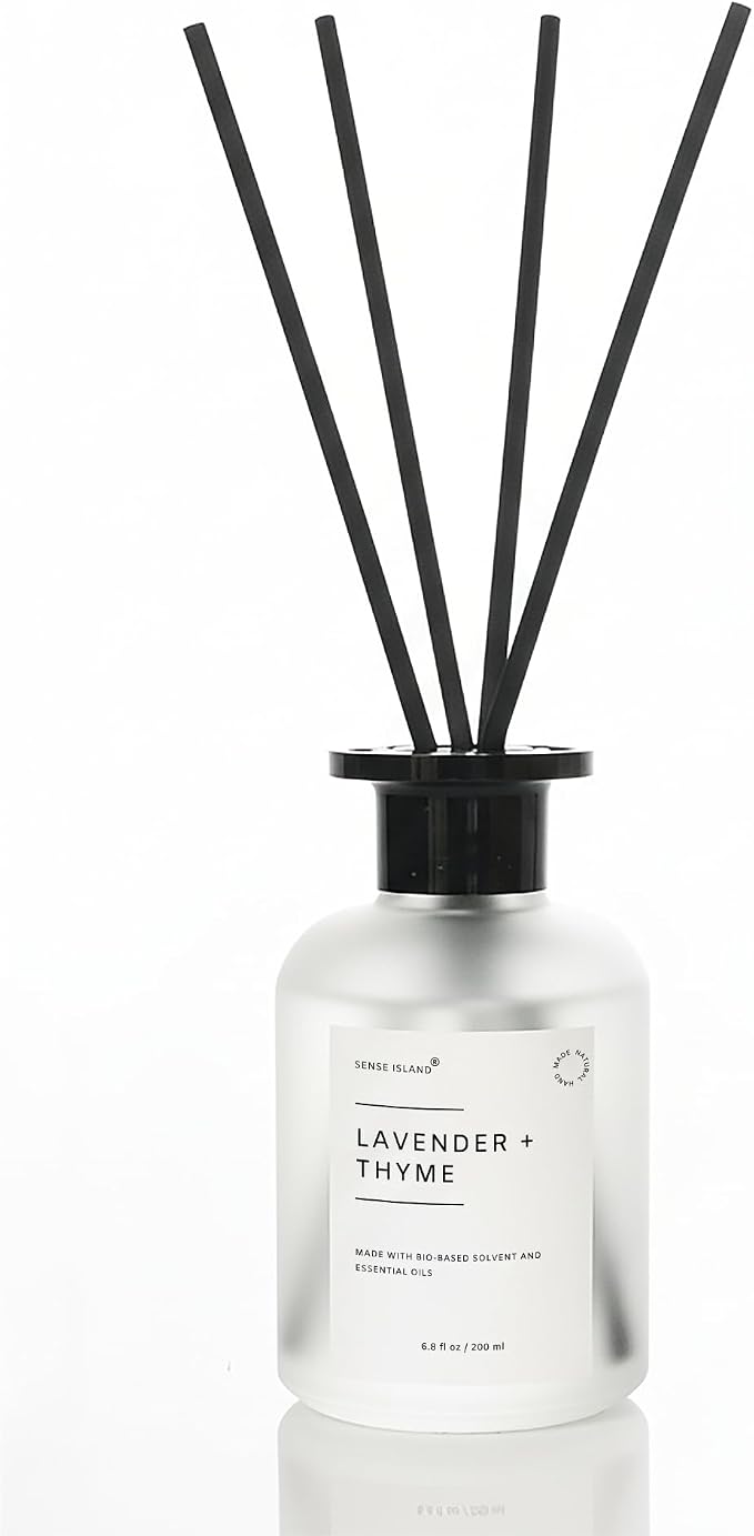 Reed Diffuser Set, Lavender Thyme Scent, 6.7 oz, Home Fragrance with 5 Diffuser Sticks Long Lasting Fragrance (Black)