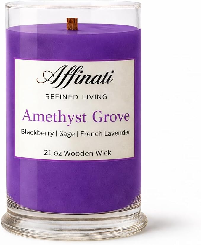 Affinati Amethyst Grove Large Scented Candle, 21 oz Wooden Wick Tumbler – Highly Fragrant Premium Long Lasting Enchanted Fragrance, Soy Blend
