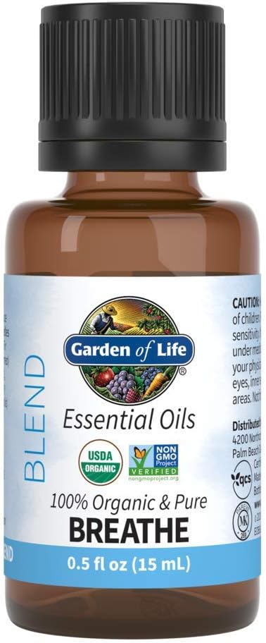 Garden of Life Essential Oil Breathe Blend – 100% Pure Rosemary, Black Spruce & Fir Balsam Essential Oil for Diffuser, Home, Skin & Body Care, Clarifying and Focusing, USDA Organic, Non-GMO, 0.5 fl oz