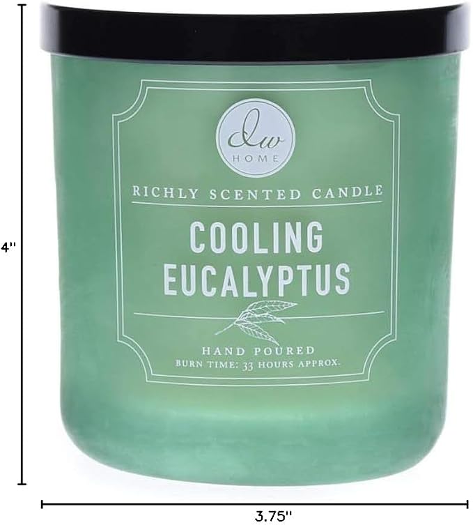 DW Home Cooling Eucalyptus Scented Candle for Home, 9 oz, Medium Single Wick Candle Jar, Up to 33H Burn Time, Luxury Scented Candle for Relaxation, Gifting, Home Decor