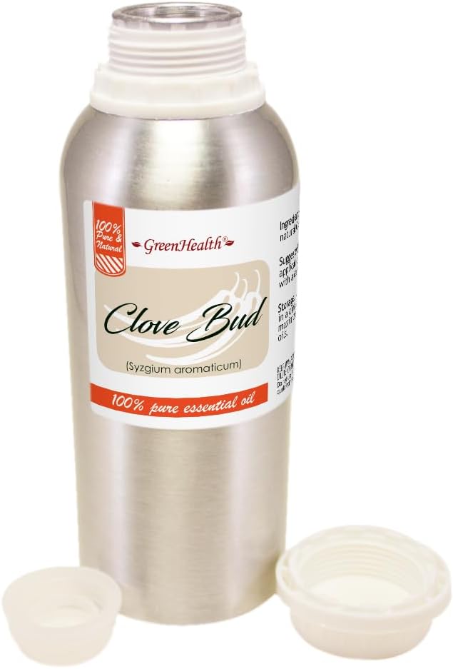 Clove Bud Essential Oil – 8 fl oz (237 ml) Aluminum Bottle w/Plug Cap – 100% Pure & Natural Essential Oil – Strong Warm Aroma for Relaxation, Energy & DIY – GreenHealth