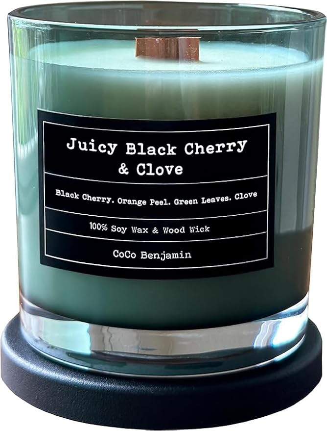 100% Soy, Highly Scented, Hand Poured Soy Candle (Juicy Black Cherry & Clove (Wooden Wick))