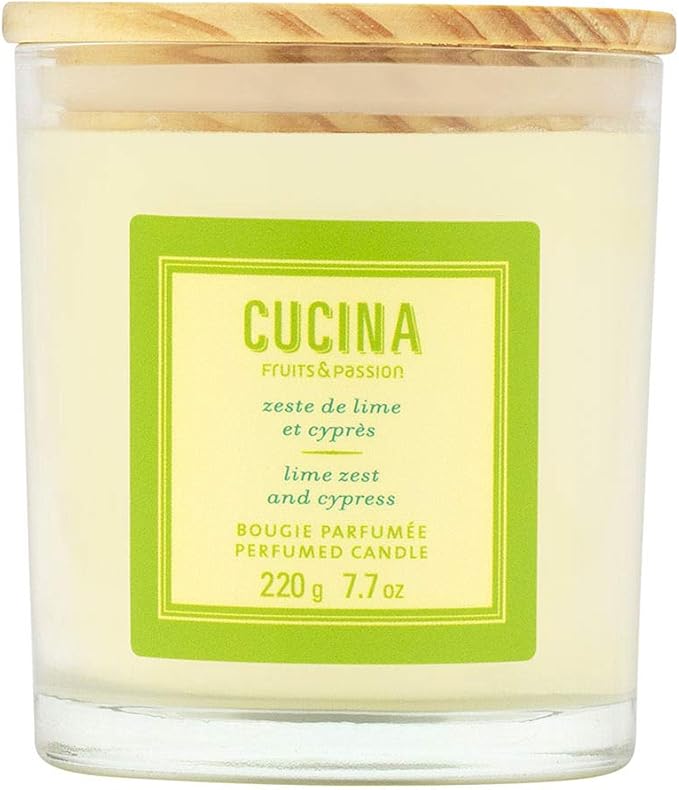 Fruits & Passion Cucina Scented Candle – Lime Zest & Cypress, Plant-Based Wax Candle in Recyclable Glass Vase, 35 Hour Burn Time, Clean-Burning Fragrance for Home, 7.7 oz