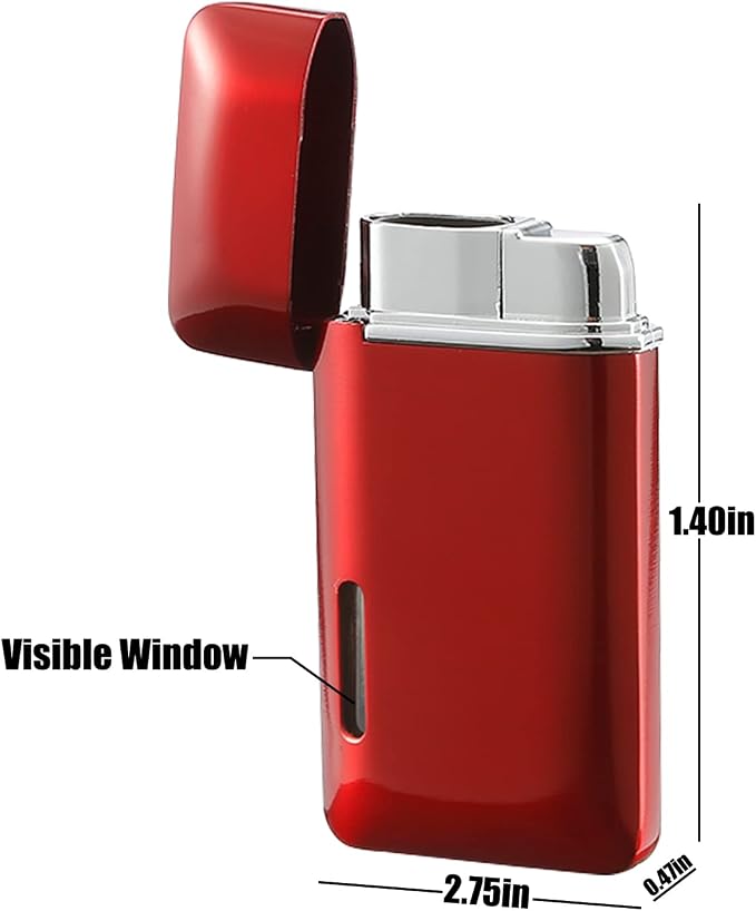 Futlidys 2 Pack Mini Torch Lighter Butane Refillable, Double Flame Butane Lighter with Visible Window, Adjustable Jet Lighter, Great Gifts for Men and Women, Without Gas (Red)
