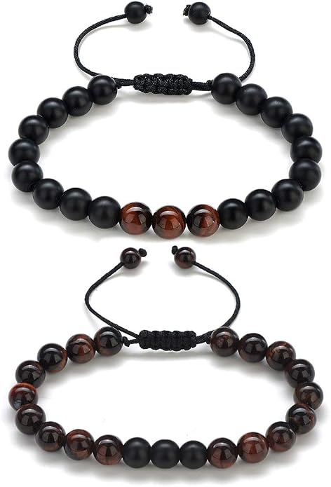 M MOOHAM Mens Bracelet - Beaded Natural Stone 8mm Tiger Eye Matte Agate Lava Rock Bracelets for Men Teen Boys Grandpa Dad Birthday Gifts Jewelry