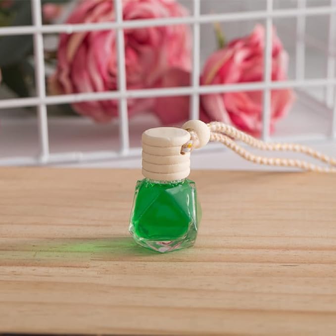 4Pcs 8ml Hanging Car Air Freshener Bottle Scent Essential Oil Car Diffuser with Wooden Cap Glass Vial Pendant for Aromatherapy