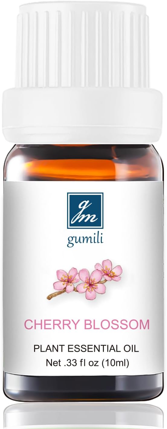 GM Gumili Cherry Blossom Essential Oil - Pure Natural Fragrance for Aromatherapy, Perfume Making, Candles, Soap, Room Spray, Diffuser Blends - Organic, 10mL Undiluted