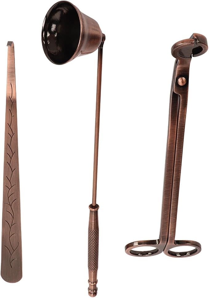 3 in 1 Candle Accessory Set with Candle Wick Trimmer Cutter, Snuffer, Dipper, Bronze Candle Care Kit, Stainless Steel Care Kit Bronze Scented Candles Trimmer Set