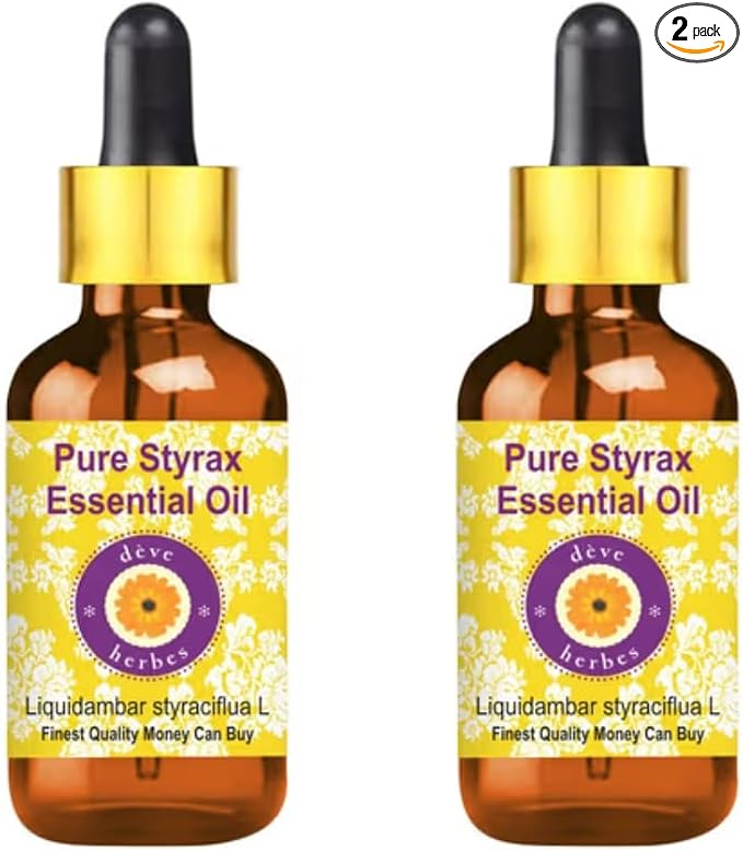 Deve Herbes Pure Styrax Essential Oil (Liquidambar styraciflua L) with Glass Dropper | Non-Sticky | Non-Greasy | Lightweight | Men & Women | All Skin Types | Steam Distilled 5ml X 2 (0.33 oz)