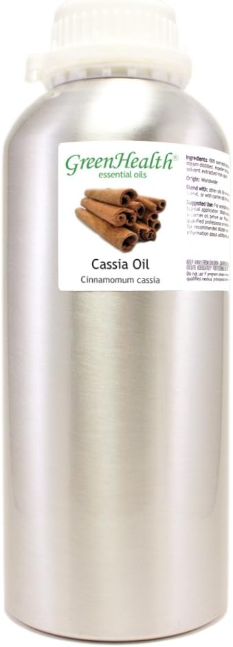 GreenHealth Cinnamon Cassia Essential Oil – 32 fl oz (946 ml) – 100% Pure & Uncut – Steam Distilled – Aluminum Bottle with Plug Cap – Aromatherapy, Soap, Candle Making