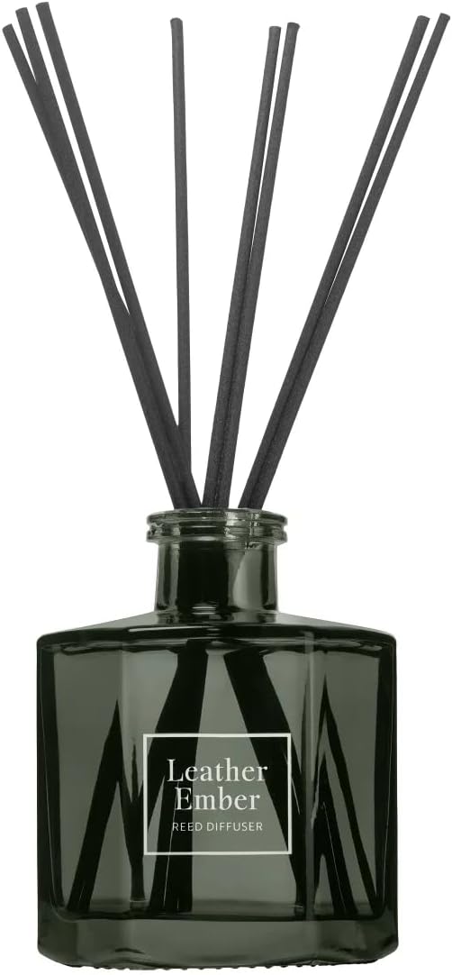 Bellevue Diffuser, 6 fl oz Glass Filled Diffuser, Highly Concentrated Fragrances with Essential Oils, Home Fragrance, Scent: Leather Ember