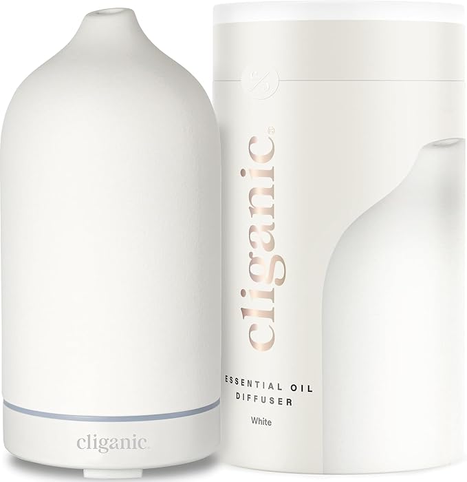 Cliganic Ceramic Diffuser (White), 100ml Ultrasonic for Essential Oils Aromatherapy, Home & Office