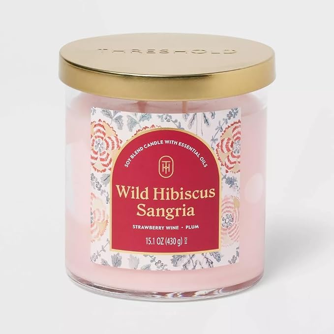 Threshold 2-Wick Lidded Glass Jar Candle (15.1oz, Wild Hibiscus Sangria)