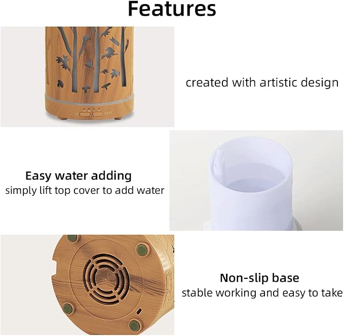 3 Essential Oil Diffuser Set,7.1''x3.5'' Aromatherapy Diffusers,Desk Humidifiers for Office,Small 200ml Humidifier with 7 LED Colors Night Lights,Waterless Auto-Off for Home Decor Gift (Tree)