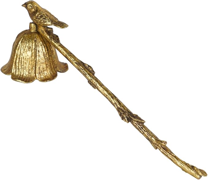 NIKKY HOME Gold Floral Candle Snuffer with Long Handle, Vintage Elegant Candle Extinguisher with Bird, Decorative Metal Wick Flame Snuffer Candle Accessory