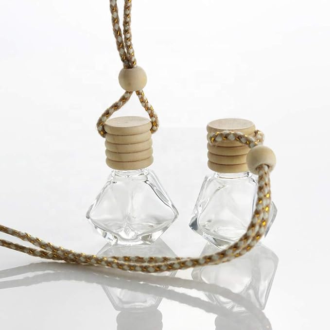 10 Packs Car Hanging Diffuser Empty Glass Perfume Bottles Air Freshener Diffuser Bottle Pendant Oil Fragrance Aromatherapy Bottle Ornament Decor (diamond)